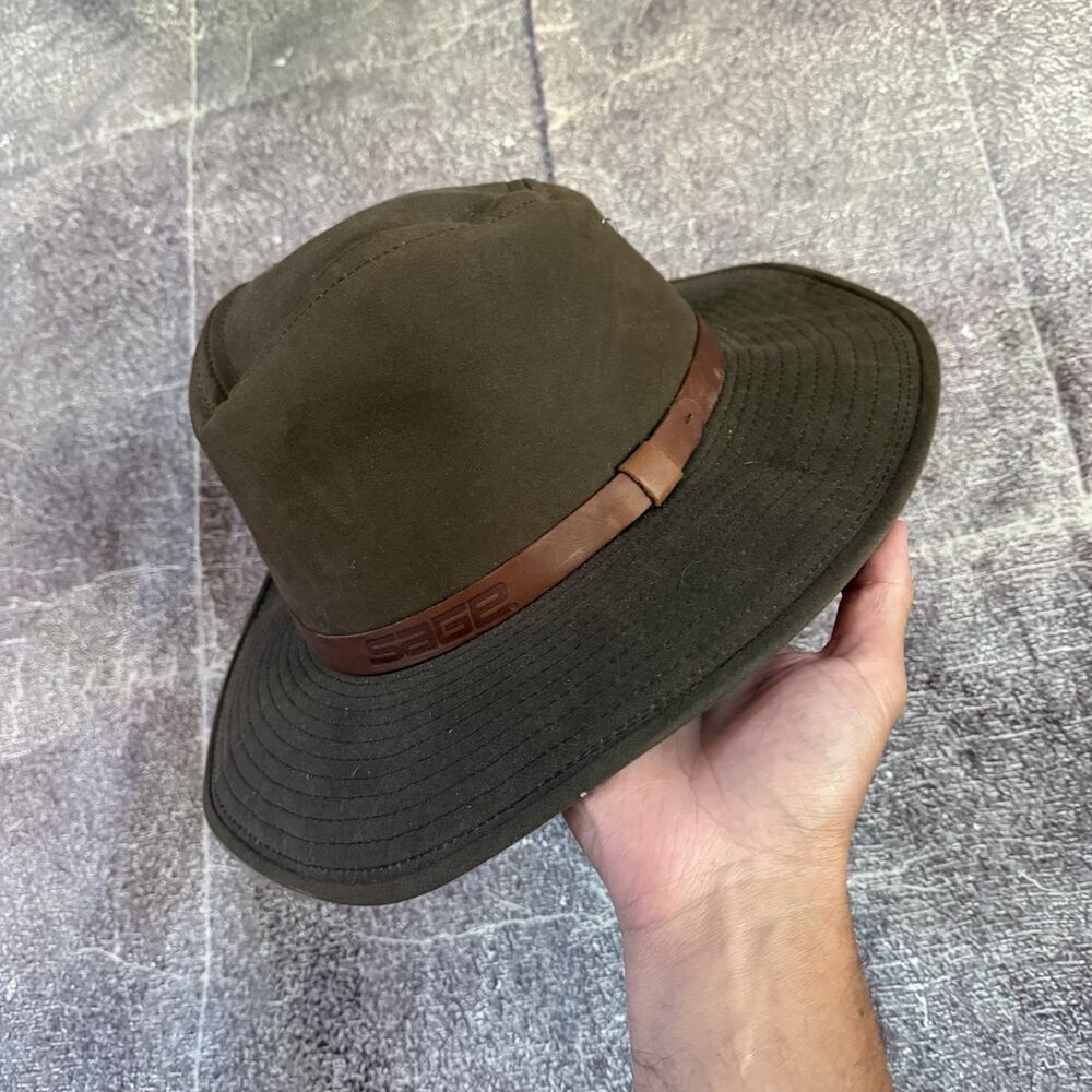 Men's Sage Fly Fishing Waxed Cotton Canvas Brown Outdoor Safari Hat Cap Sz XL